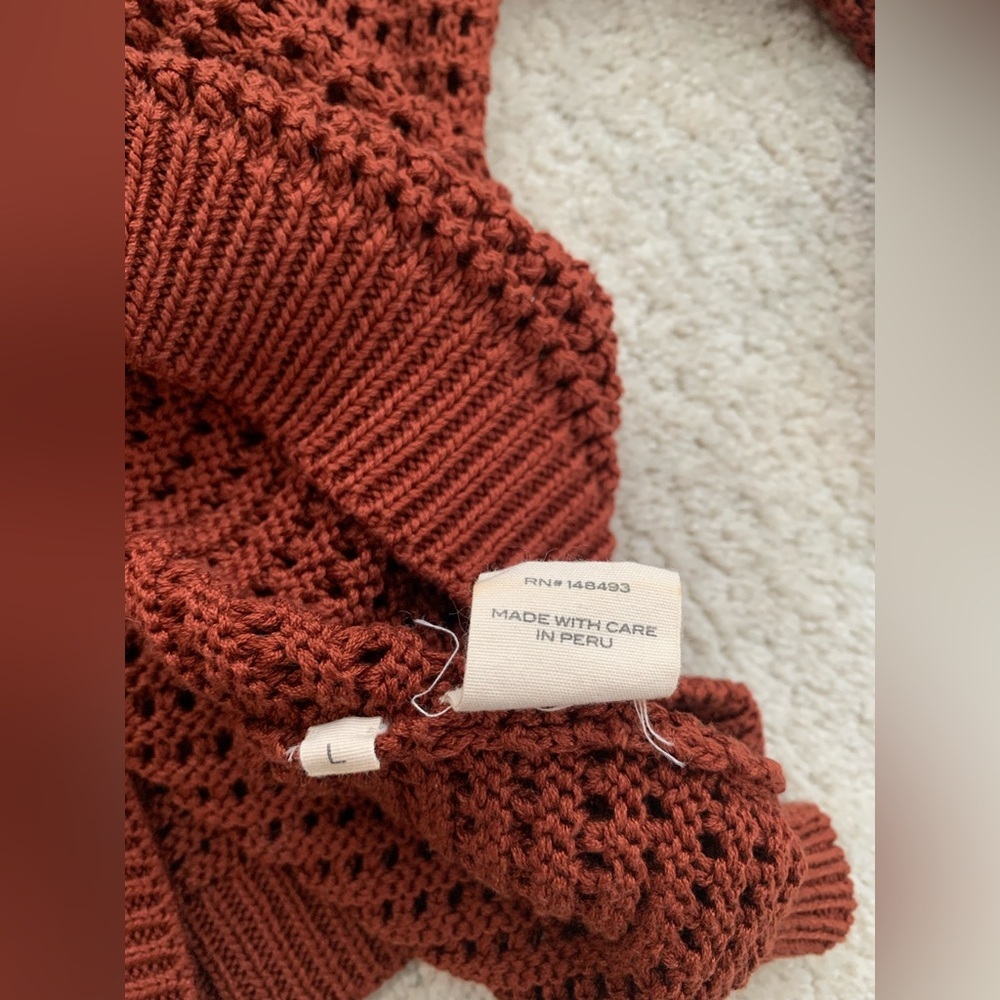 Doen Size Large Talia Knit Pima Cotton Sweater in Chile with Crochet Lace Collar - Picture 12 of 15